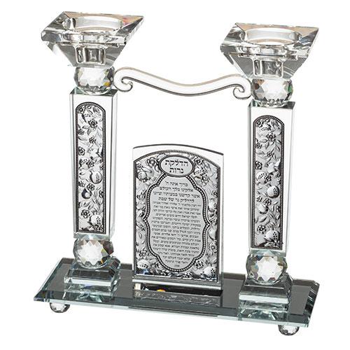 Crystal Candlesticks 21 Cm With Metal Plaque- Pomegranate 5454 