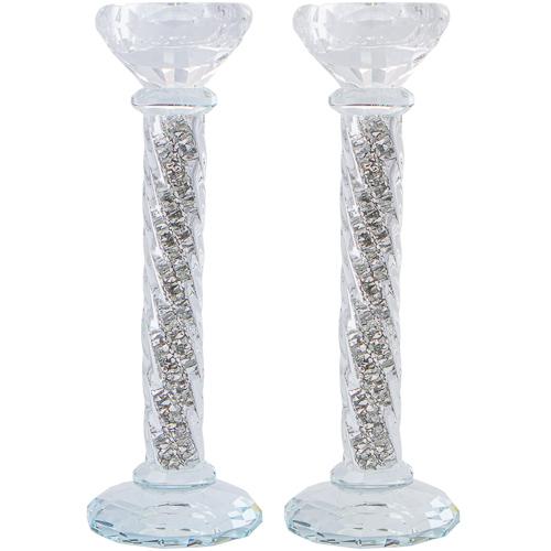 Crystal Candlesticks 22 Cm- With Decorative Silvered Stones 5454 