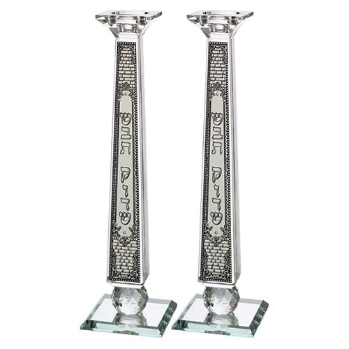 Crystal Candlesticks 33.5 Cm With Metal Plaque Candle Holders 