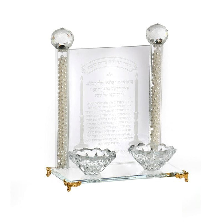 Crystal Candlesticks on Mirror Tray with Gold Legs Novell Collection 
