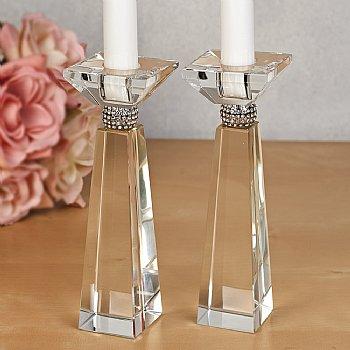 Crystal Candlesticks with Diamond Adornment 6 3/4quot;H 