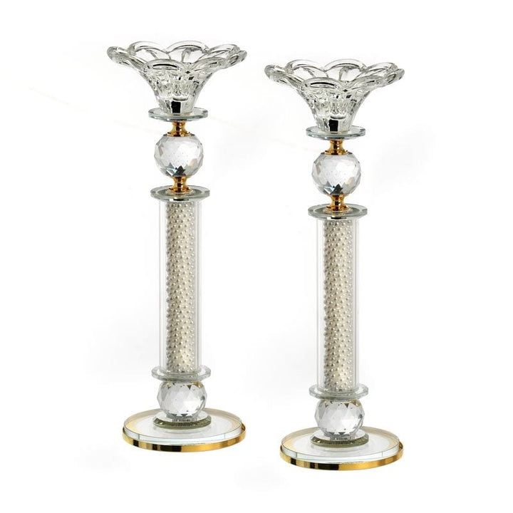 Crystal Candlesticks with Pearls & Gold Metal Novell Collection 