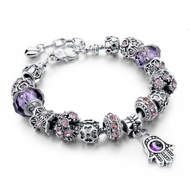 Crystal Hamsa Charms Bracelet bracelet Purple 
