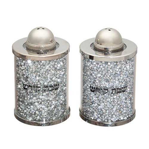 Crystal Salt & Pepper Set 6 Cm With Silver Stones 1316 