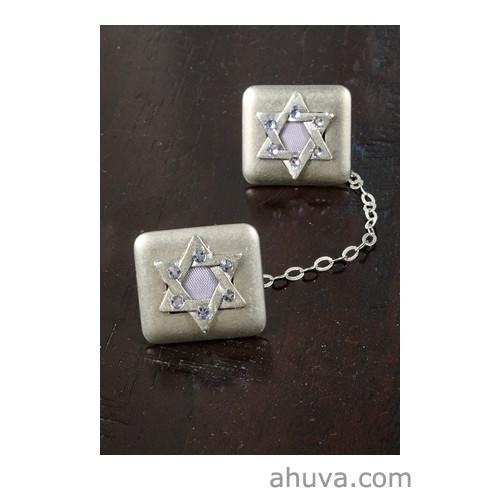Crystal Stones On Star Of David Tallit Clips Blue 