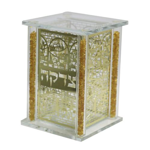 Crystal Tzedakah Box With Metal Plates 13*9cm 3838 