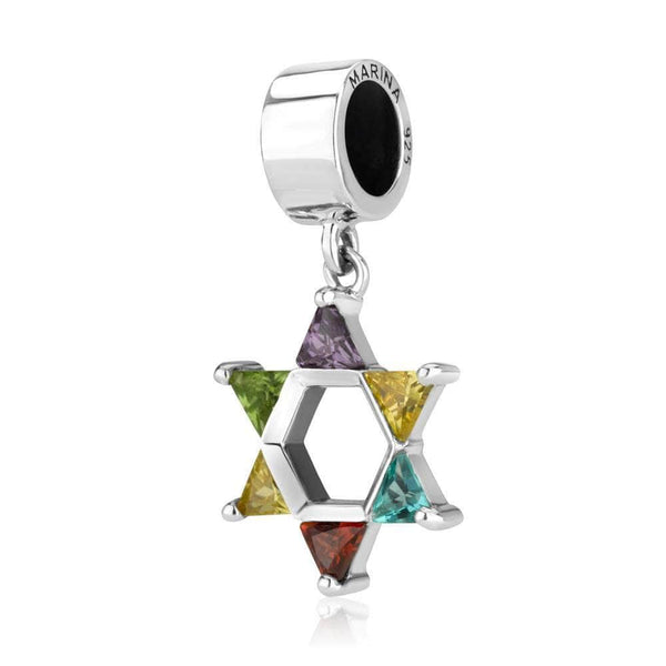David Star Hanging Charm Pendant Silver Semi Precious Stone Jewelry Holy Land Jewish Jewelry 
