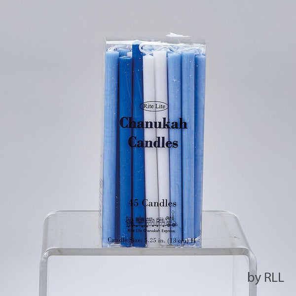 Deluxe Chanukah Candles, Blue & White, 45/box HAN 