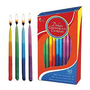 Deluxe Hanukkah Candles Tri Color Tones - Box of 45 