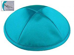 Deluxe Imprinted Satin Kippot - Turquoise 