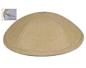 Deluxe Linen Kippot with Optional Imprint - Beige 