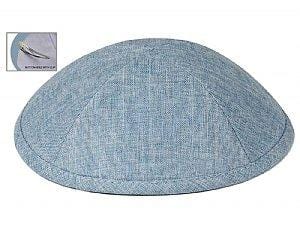 Deluxe Linen Kippot with Optional Imprint - Medium Blue 