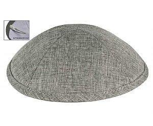 Deluxe Linen Kippot with Optional Imprint - Medium Grey 