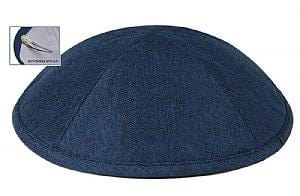 Deluxe Linen Kippot with Optional Imprint - Navy 