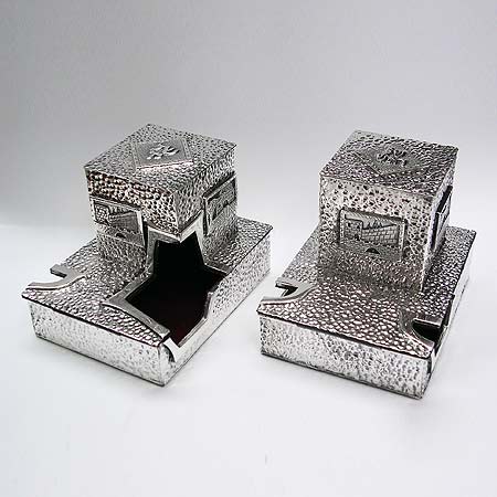 Deluxe Silver & Gold Tefillin Cases Batim Style 107 - Hammered Kotel 