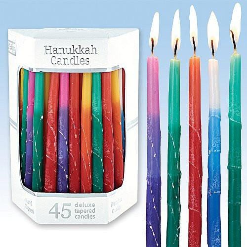 Deluxe Tapered Multi Tri Colored Frosted Hanukkah Candles Candles 