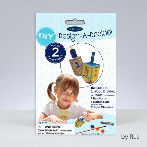 Design Your Own Dreidels Kit, 2 Lg Wood Dreidels, Paint, Crd Chanukah 