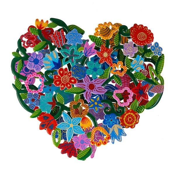 Double Metal Cutout - Hand Painted - Heart - Flowers 