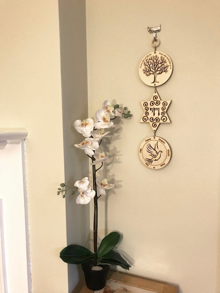 Dove, Jewish Star with Chai & Tree of Life - Triple Wall & Window Hanging Wall & Window Hangings 