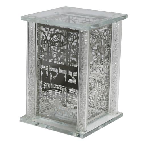 Elegant Crystal Tzedakah Box With Metal Plates 13x9 Cm 3838 