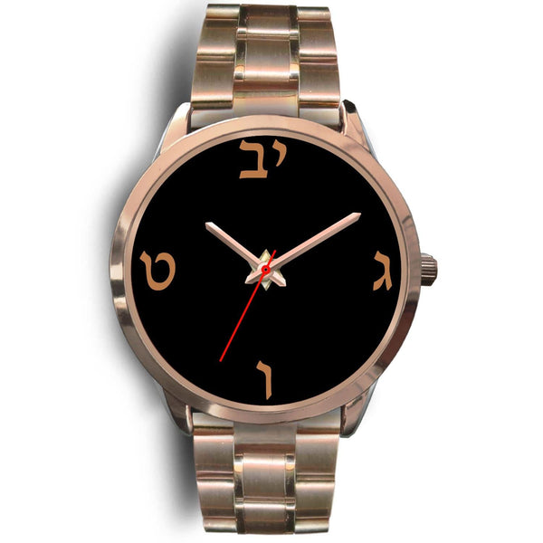 Elegant Hebrew Dial Wrist Watch Rose Gold Watch Mens 40mm Rose Gold Metal Link 