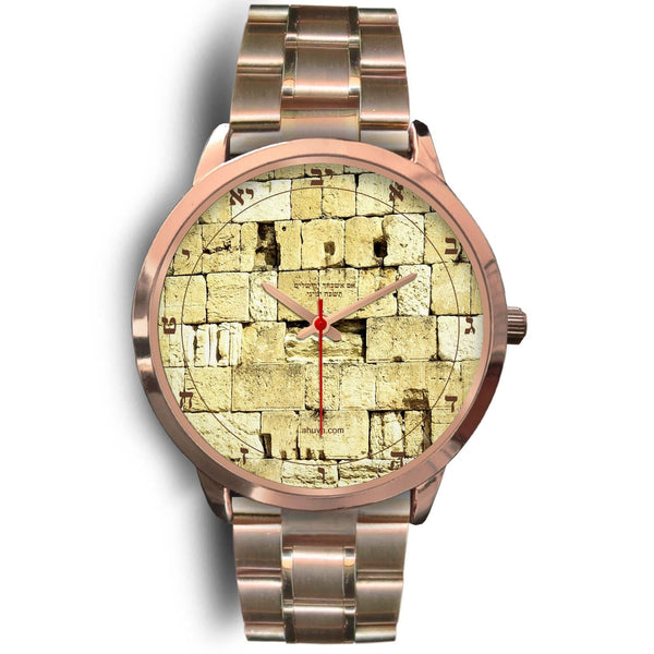 Elegant Hebrew Watch Kosel Western Wall Rose Gold Watch Mens 40mm Rose Gold Metal Link 
