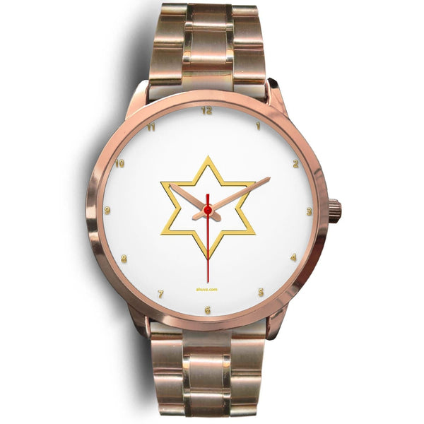 Elegant Star of David Watch Rose Gold Watch Mens 40mm Rose Gold Metal Link 