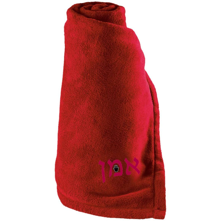 Embroidered Amen Hamsa Large Fleece Blanket Blankets Scarlet One Size 