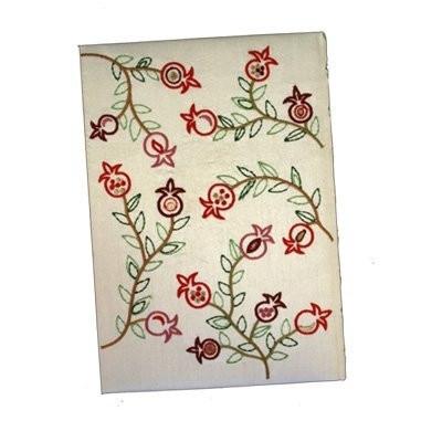 Embroidered Hard Cover Notebook - Pomegrantes White 