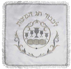 Embroidered Matzah Bag - 2 Tone Silver 