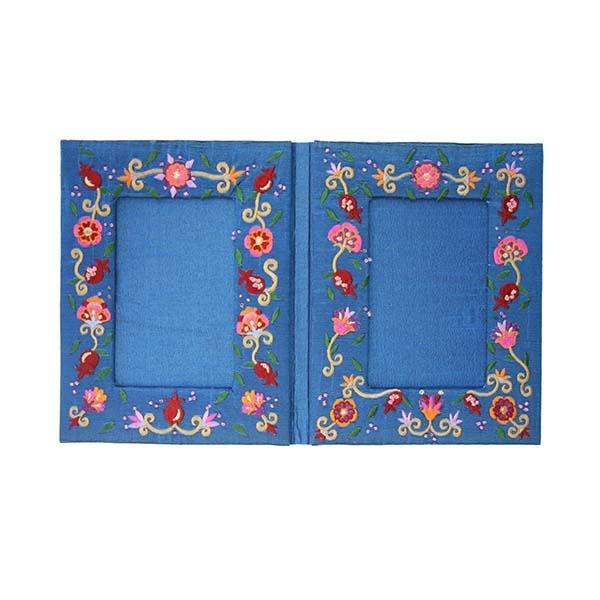 Embroidered Picture Frame - Double flowers blue 