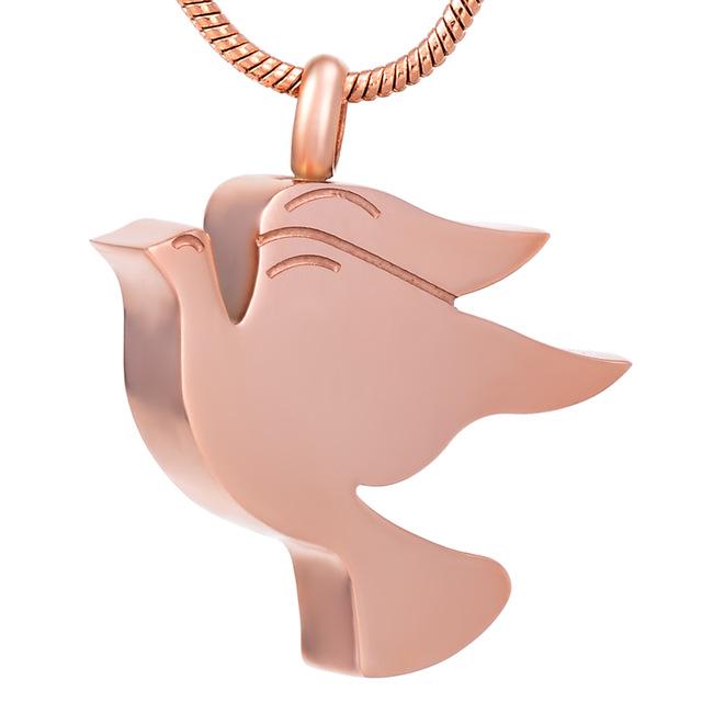 Engravable Name Date Peace Dove Pendant Necklace Opens Up necklace Rose Gold Necklace Box Funnel 