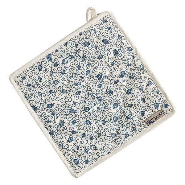 Fabric square trivet - white/blue 