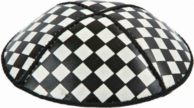 Fancy Leather Kippahs Embossed Checkers 
