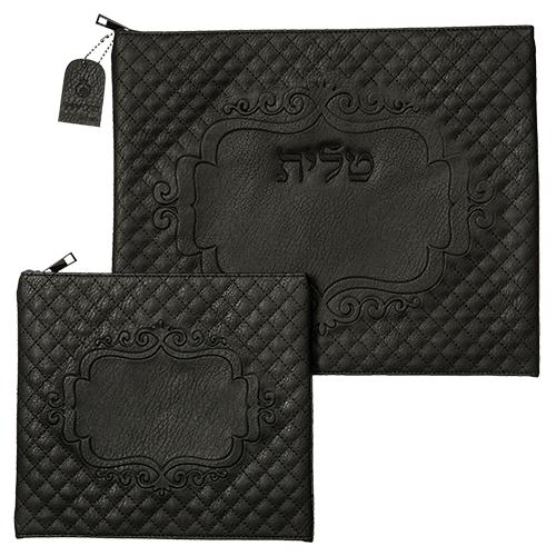 Faux Leather Like Talit - Tefilin Set 36*29 Cm With Embroidery 3943 