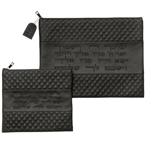 Faux Leather Like Talit - Tefilin Set 36*29 Cm With Embroidery Tallit and Tefillin Bags 