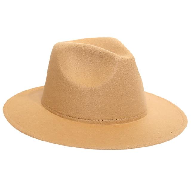 Fedora Wool Hat Classical Wide Brim Felt hats Khaki United States 
