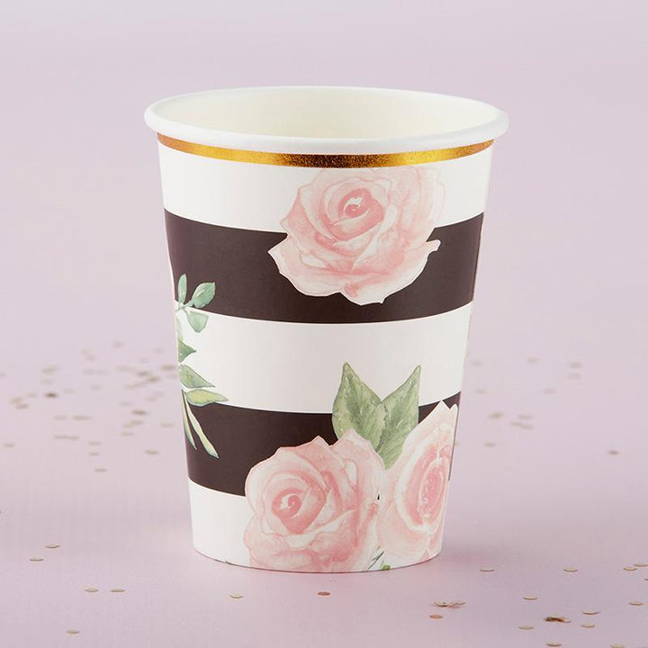 Floral Striped Paper Cups (Set of 8) Floral Striped 8 oz. Paper Cups (Set of 8) 
