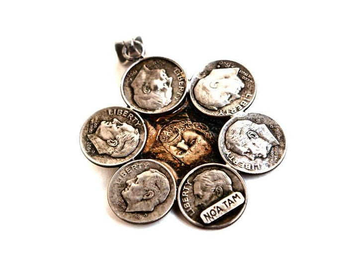 Flower USA Coins Liberty Necklace - US Dimes and Dollar Coin Pendant 