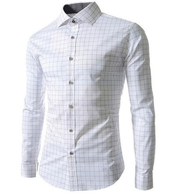 Formal Men Plaid Shirt Long Sleeve Flannel Holiday Shirt Checkered apparel White XS 