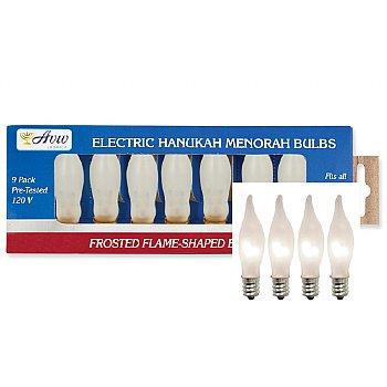 Frosted Flame Shaped Menorah Bulbs - 9 Per Sleeve 