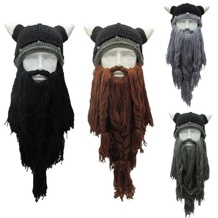 Funny Purim Knitted Beard Horn Hat 