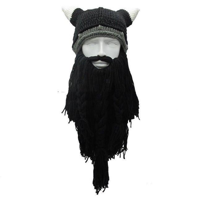 Funny Purim Knitted Beard Horn Hat Black 
