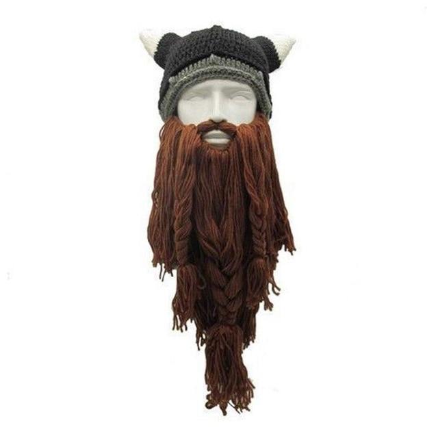 Funny Purim Knitted Beard Horn Hat Coffee 