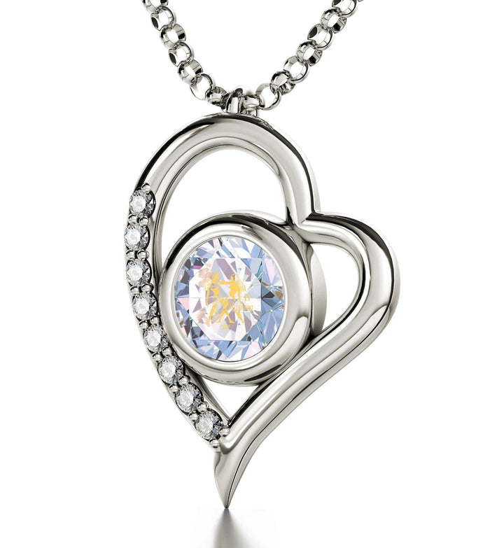 Gemini Sign, 14k White Gold Diamonds Necklace, Swarovski Necklace Opalite 