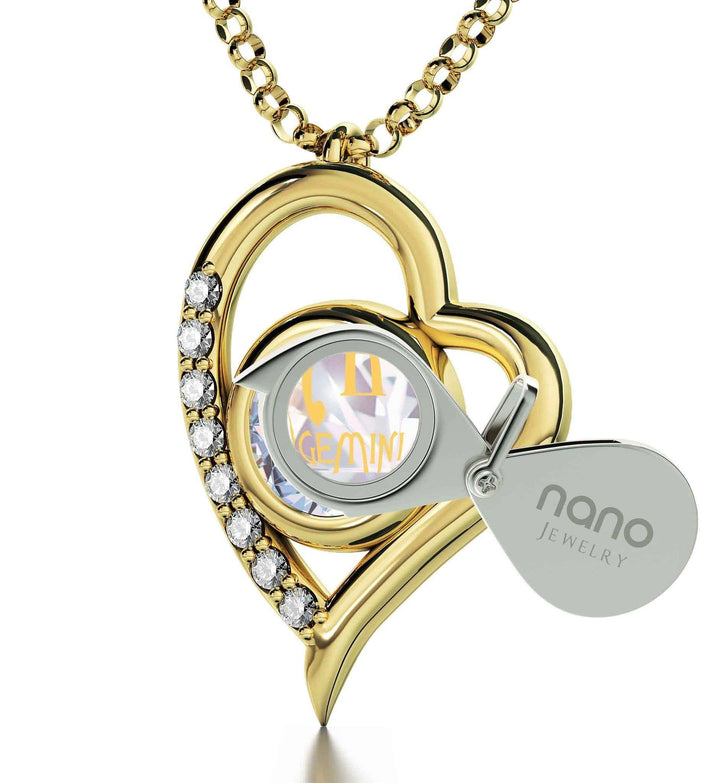 Gemini Sign, Sterling Silver Gold Plated (Vermeil) Necklace, Swarovski Necklace 
