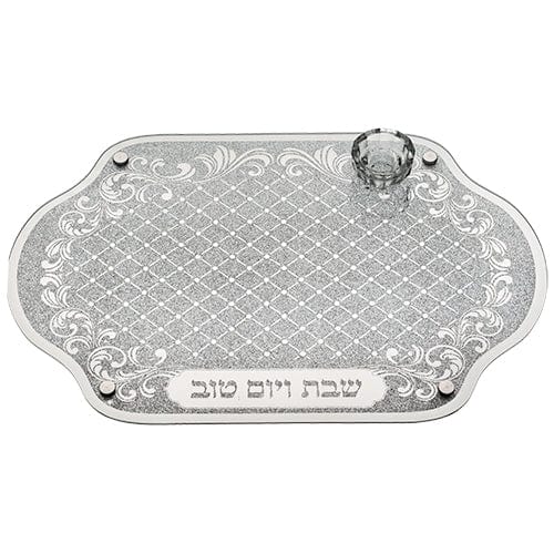 Glass Challah Tray With Saltie 45x30 Cm Challah Boards 