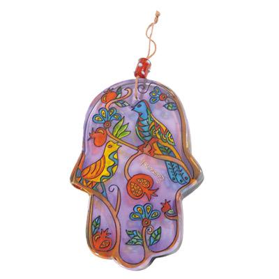 Glass Painted Hamsa - Birds 