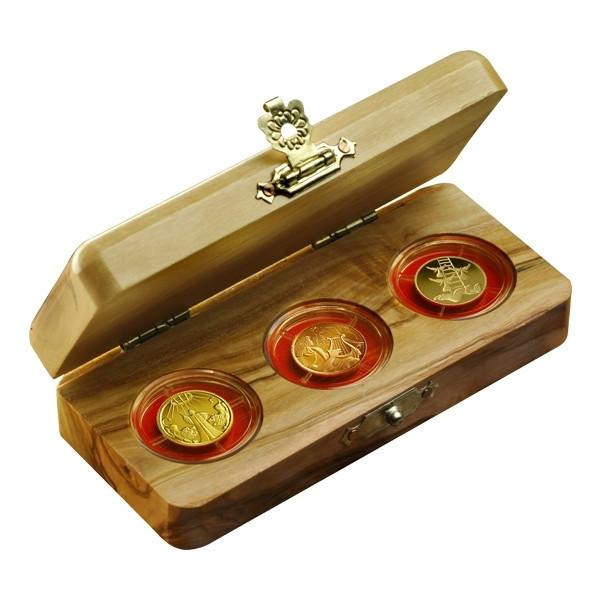 Gold Biblical Art Coins - Olive Wood Box 