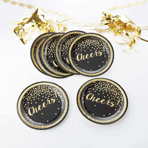 Gold Foil Cheers 9 in. Paper Plates - Party Time (Set of 8) Gold Foil Cheers 9 in. Paper Plates - Party Time (Set of 8) 